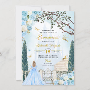 Blue Ainderella Enchanted Garden Quinceanera Einladung