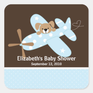 Blue Airplane Baby Shower Square Sticker! Quadratischer Aufkleber