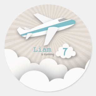 Blue Airplane Birthday Party Aufkleber