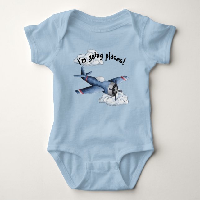 Blue Airplane Boy Baby Bodysuit Strampler (Vorderseite)