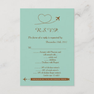 Blue Airplane Heart Wedding 3.5x5 R.S.V.P. Antwort Einladung