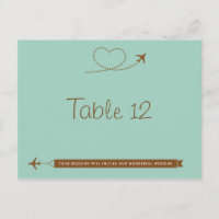 Blue Airplane Heart Wedding Tischnummer Card