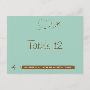Blue Airplane Heart Wedding Tischnummer Card