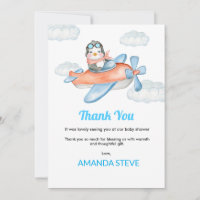 Blue Airplane Pinguin Baby Dusche Danke Karte