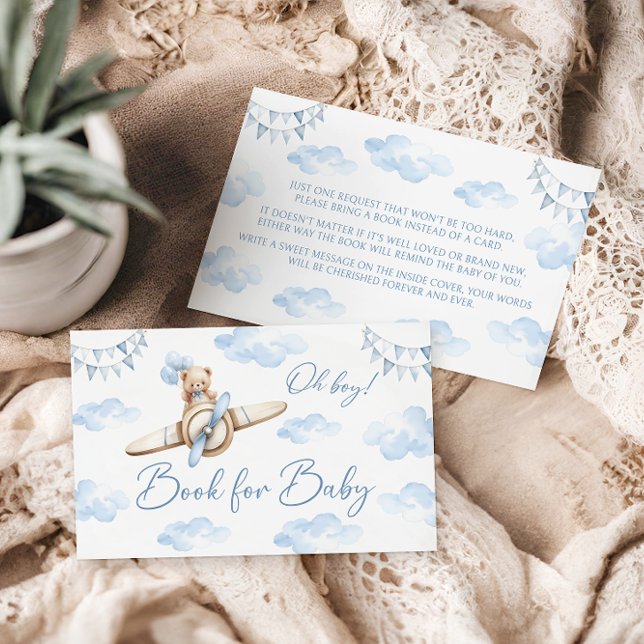 Blue Airplane Teddy Bear Bow Book for Baby Show Begleitkarte (Von Creator hochgeladen)