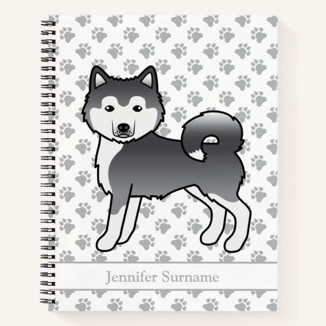 Blue Alaskan Malamute Dog & Custom Text Notizbuch (Vorderseite)