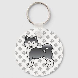Blue Alaskan Malamute Niedlich Cartoon Dog & Paws Schlüsselanhänger