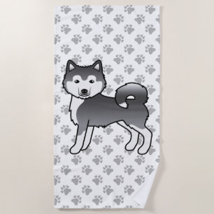 Blue Alaskan Malamute Niedlich Cartoon Dog Strandtuch