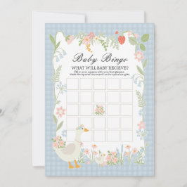 Blue Albern Gose Floral Gingham Baby Bingame Einladung