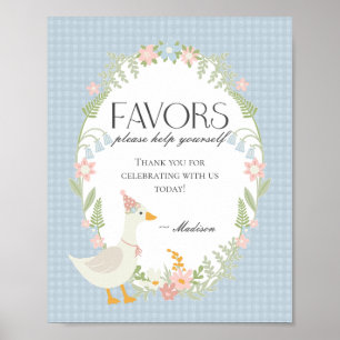 Blue Albern Gose Floral Gingham Favoriten Zeichen Poster