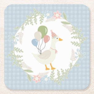 Blue Albern Gose Floral Gingham Paper Rechteckiger Pappuntersetzer
