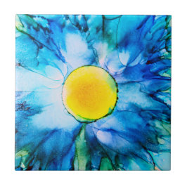 Blue Alcohol Ink Blume Fliese