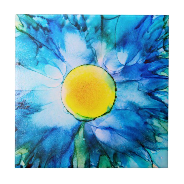 Blue Alcohol Ink Blume Fliese (Vorderseite)