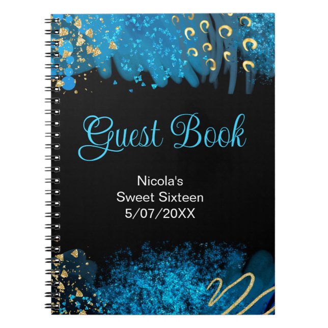 Blue Alcohol Ink Sweet 16 Birthday Guest Book Notizblock (Vorderseite)