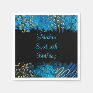 Blue Alcohol Ink Sweet 16 Geburtstagsparty Serviette
