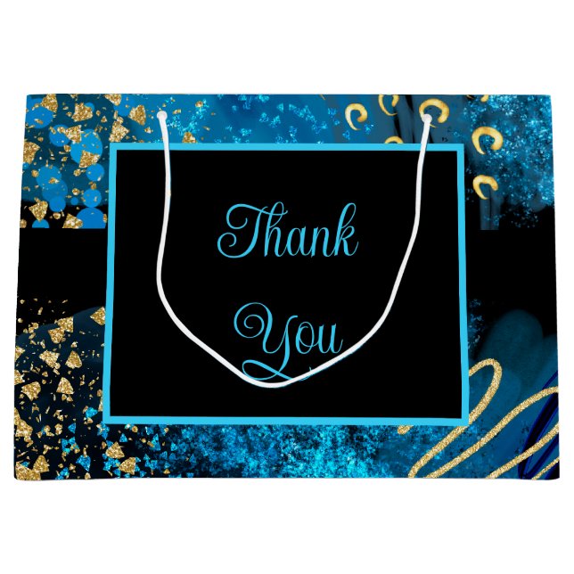 Blue Alcohol Ink Sweet 16 Große Geschenktüte (Vorderseite)