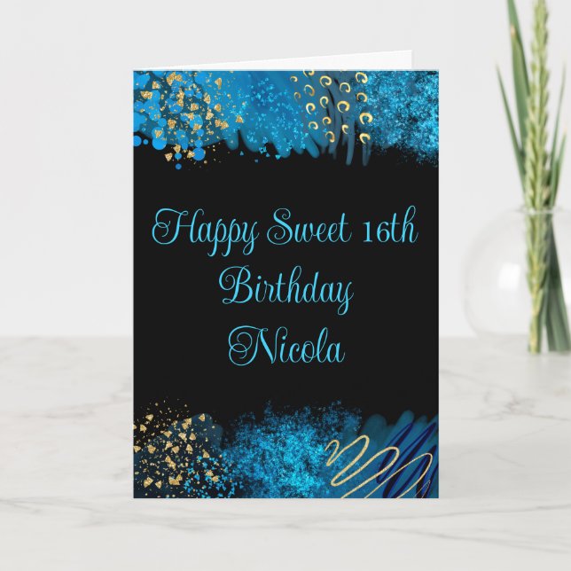 Blue Alcohol Ink Sweet 16 Karte (Vorderseite)