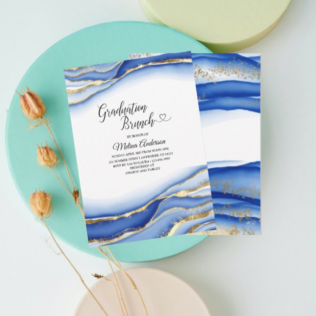 Blue Alcohol Ink Texture Aquarell Abschluss br Einladung (Von Creator hochgeladen)