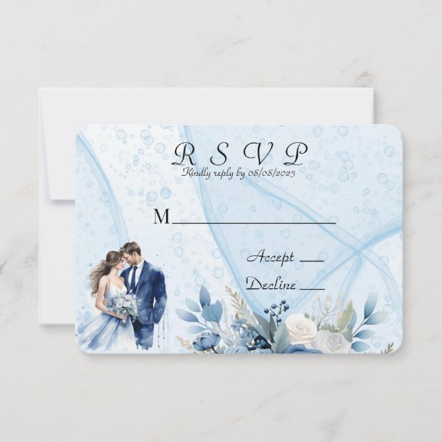 Blue Alcohol Tinte Bridge & Groom Wedding RSVP Car Save The Date (Vorderseite)