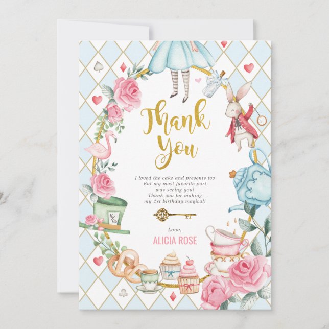 Blue Alice im Wunderland Tee Party Danke Karte (Vorderseite)