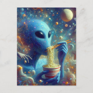 Blue Alien Eating Noodles Postkarte