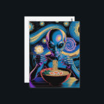 Blue Alien Eating Ramen Postkarte<br><div class="desc">An alien eating a bowl of noodles with eggs and veggies fantasy scifi art</div>