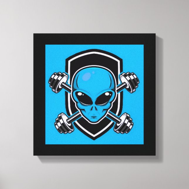 Blue Alien Gym Stretched Canvas Print Leinwanddruck (Vorderseite)