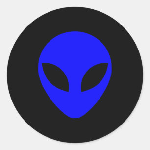 Blue Alien Head Runder Aufkleber