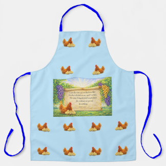Blue All-Over Apron with Chickens & Bible Verse Schürze
