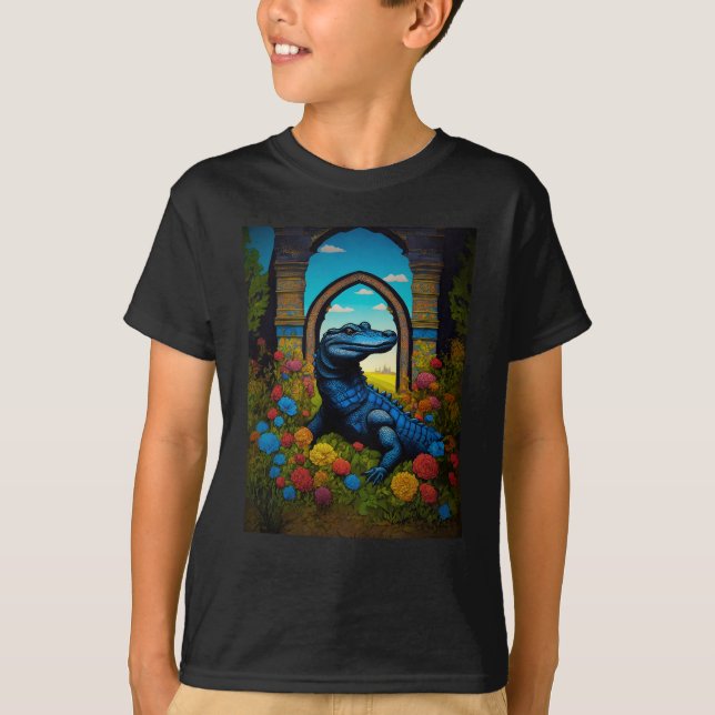 Blue Alligator Fantasy Art T-Shirt (Vorderseite)