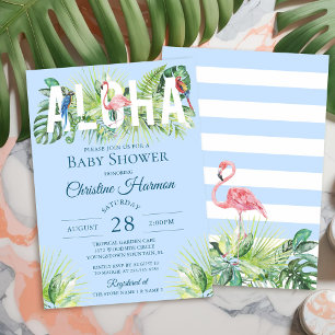 Blue Aloha Flamingo Tropical Birds Boy Baby Dusche Einladung