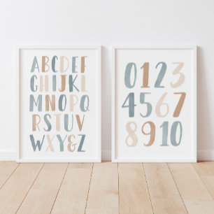 Blue Alphabet and Numbers Unterrichtsraum Bilderwand Sets