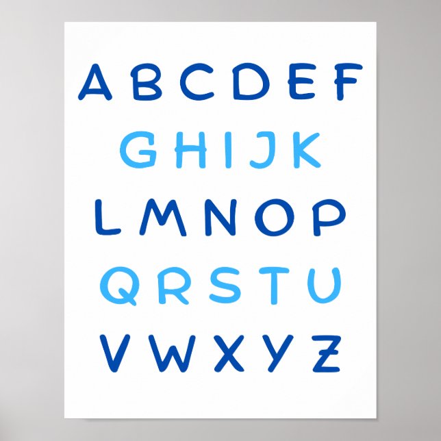 Blue Alphabet Hauptstadt Briefe Lehrer Kinderzimme Poster (Vorne)