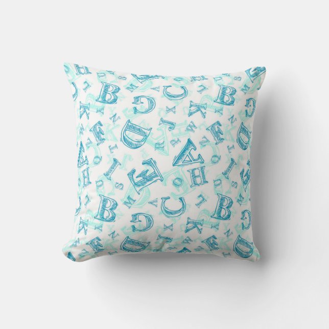 Blue Alphabet Kids Throw Kissen (Vorderseite)