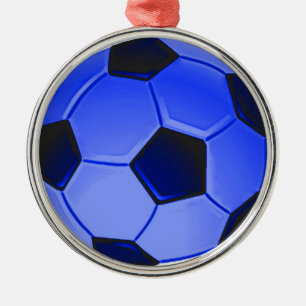 Blue American Soccer oder Association Football Silbernes Ornament