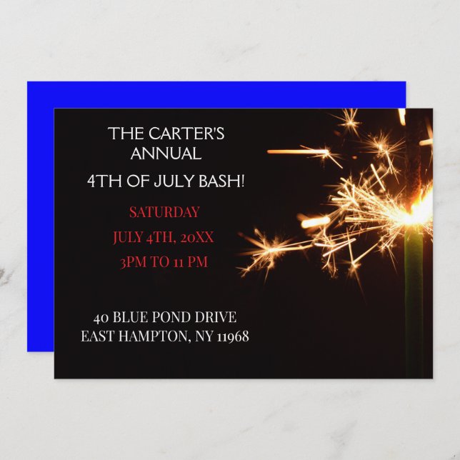 Blue Amerikanische Unabhängigkeitstag Independence Einladung (Vorne/Hinten)