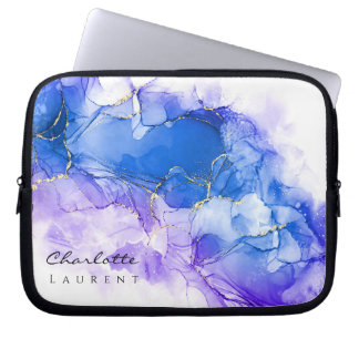 Blue Amethyst Watercolor Gold Glitzer individuell Laptopschutzhülle