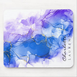 Blue Amethyst Watercolor Gold Glitzer individuell Mousepad