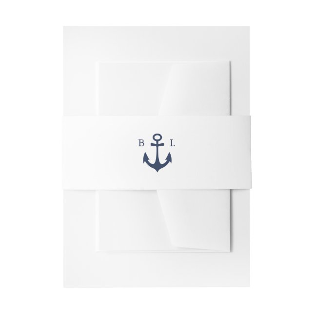 Blue Anchor Classic Nautical MONOGRAM Wedding Einladungsbanderole (Vorderseite Beispiel)