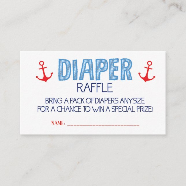 Blue Anchor Diaper Raffle Ticket Begleitkarte (Vorderseite)