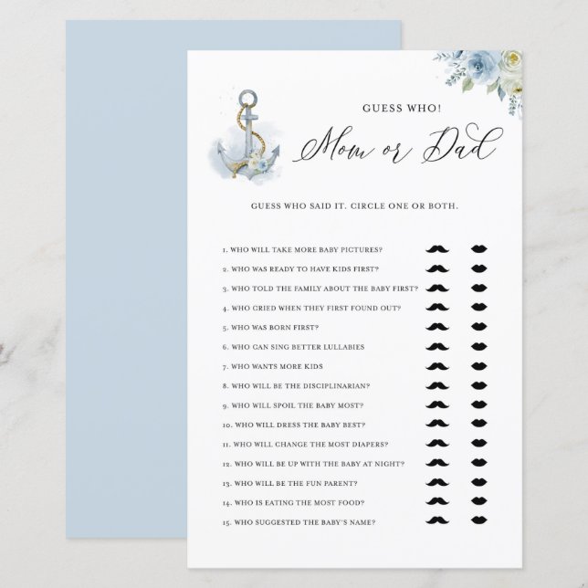 Blue Anchor Mama oder Vater Baby Showgame Card (Vorne/Hinten)