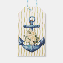 Blue Anchor mit Cream Rose Geschenkmarke Geschenkanhänger