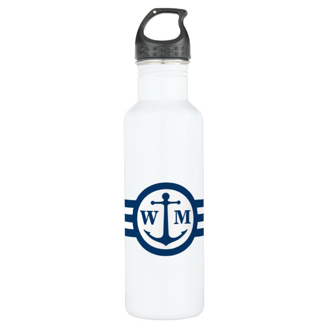 Blue Anchor Monogramm Wasser Flasche Trinkflasche (Vorderseite)