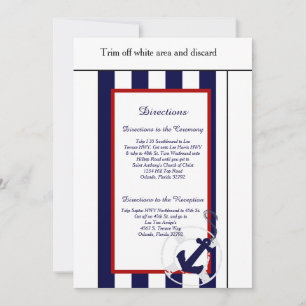 Blue Anchor Nautical 3.5x6 Wedding Directors Card Einladung