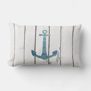Blue Anchor Nautical Shiplap Rustic Beach Deco Lendenkissen