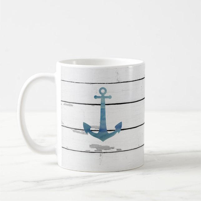 Blue Anchor Nautical Shiplap Rustic Kaffeetasse (Links)
