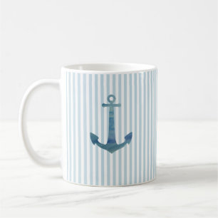 Blue Anchor Nautical Strip Coffee Tasse