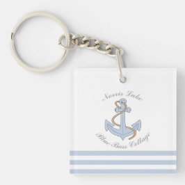 Blue Anchor Nautical Stripes Lake Beach House Name Schlüsselanhänger