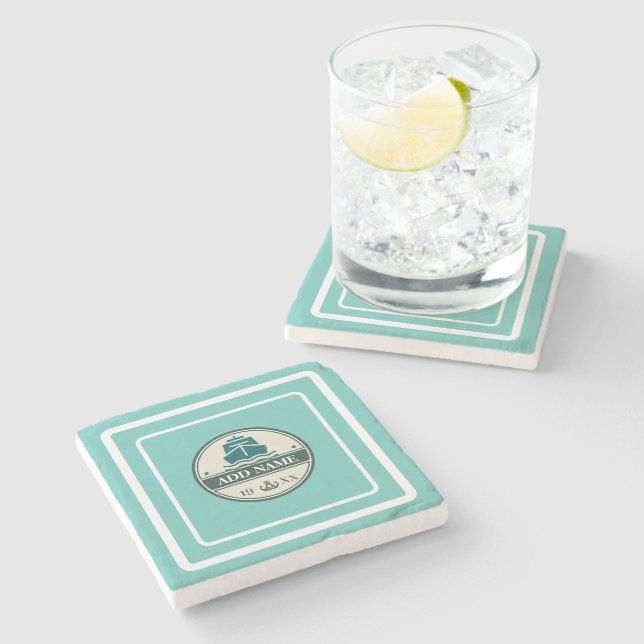 Blue Anchor Nautical Welcome Yacht Segelboot Steinuntersetzer (Seitenansicht)