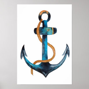 Blue Anchor Print Poster